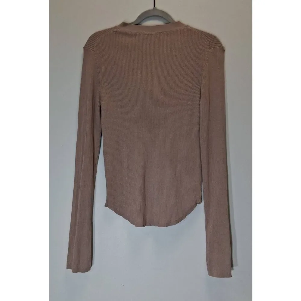 Zara womens xlarge cardigan sweater mocha brown taupe viscose stretch tan